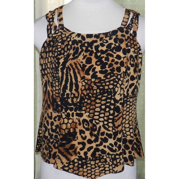 Ladies RJ Stevens size 14 animal print sleeveless raw hem top zips in back - Picture 1 of 6